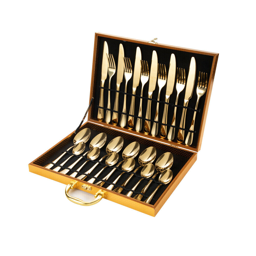Gold Cutlery Set Kitchen Stainless Steel Fork Knife Spoon Flatware