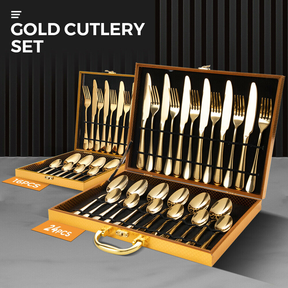 Gold Cutlery Set Kitchen Stainless Steel Fork Knife Spoon Flatware