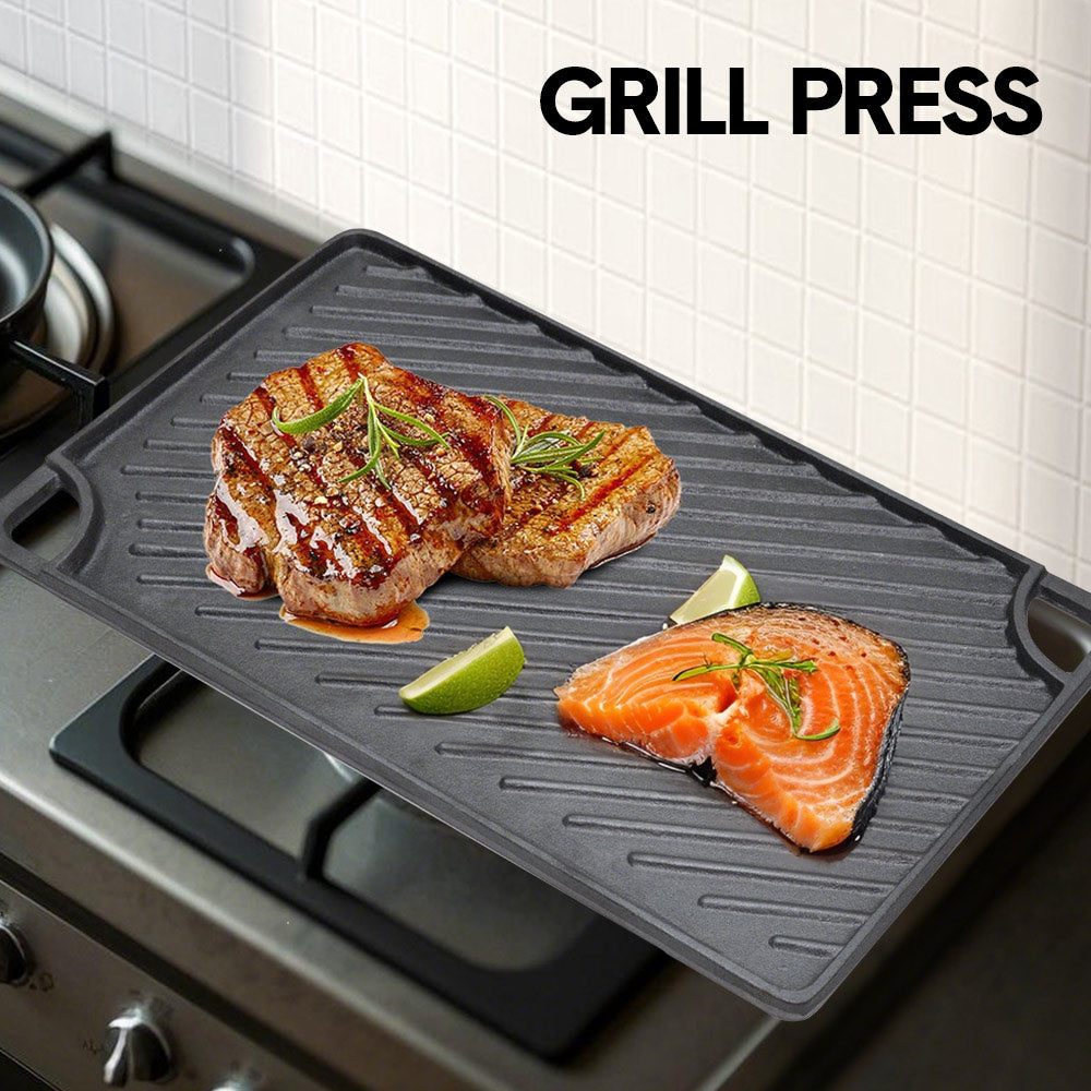Reversible Cast Iron Griddle Rectangular BBQ Plate 43x24cm