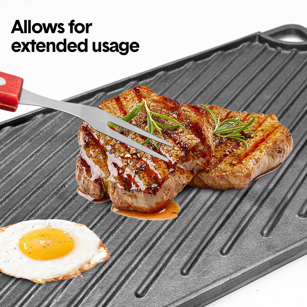 Reversible Cast Iron Griddle Rectangular BBQ Plate 43x24cm