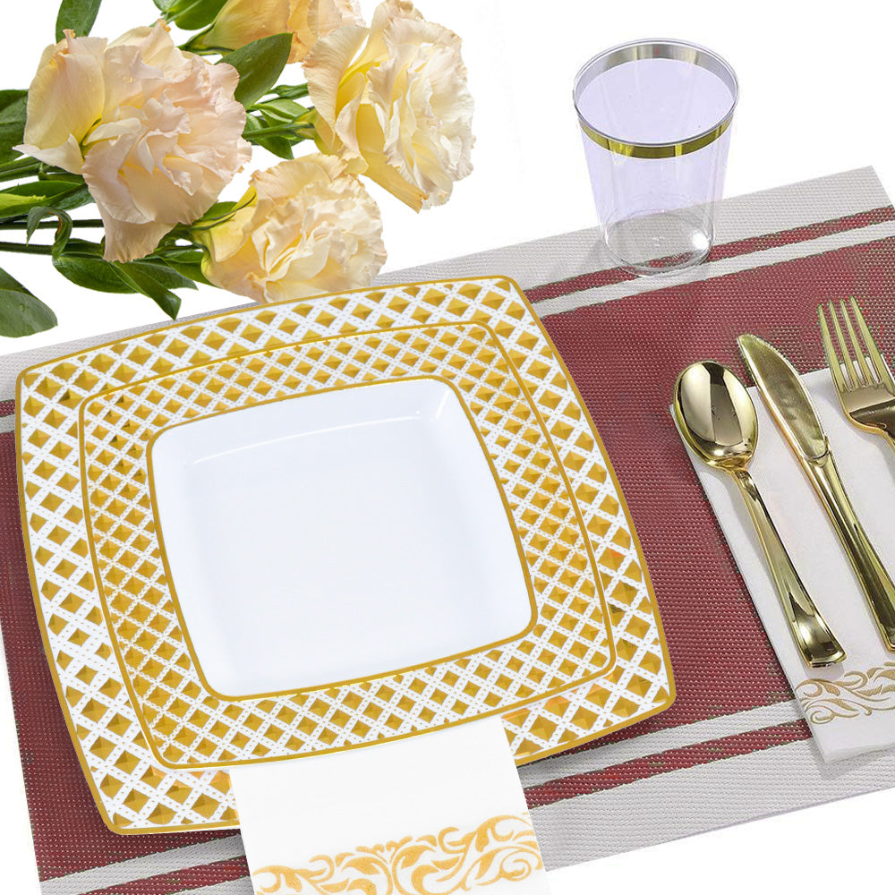 Alston Gold Rim Disposable Dinnerware Set for 25, 175 Pieces