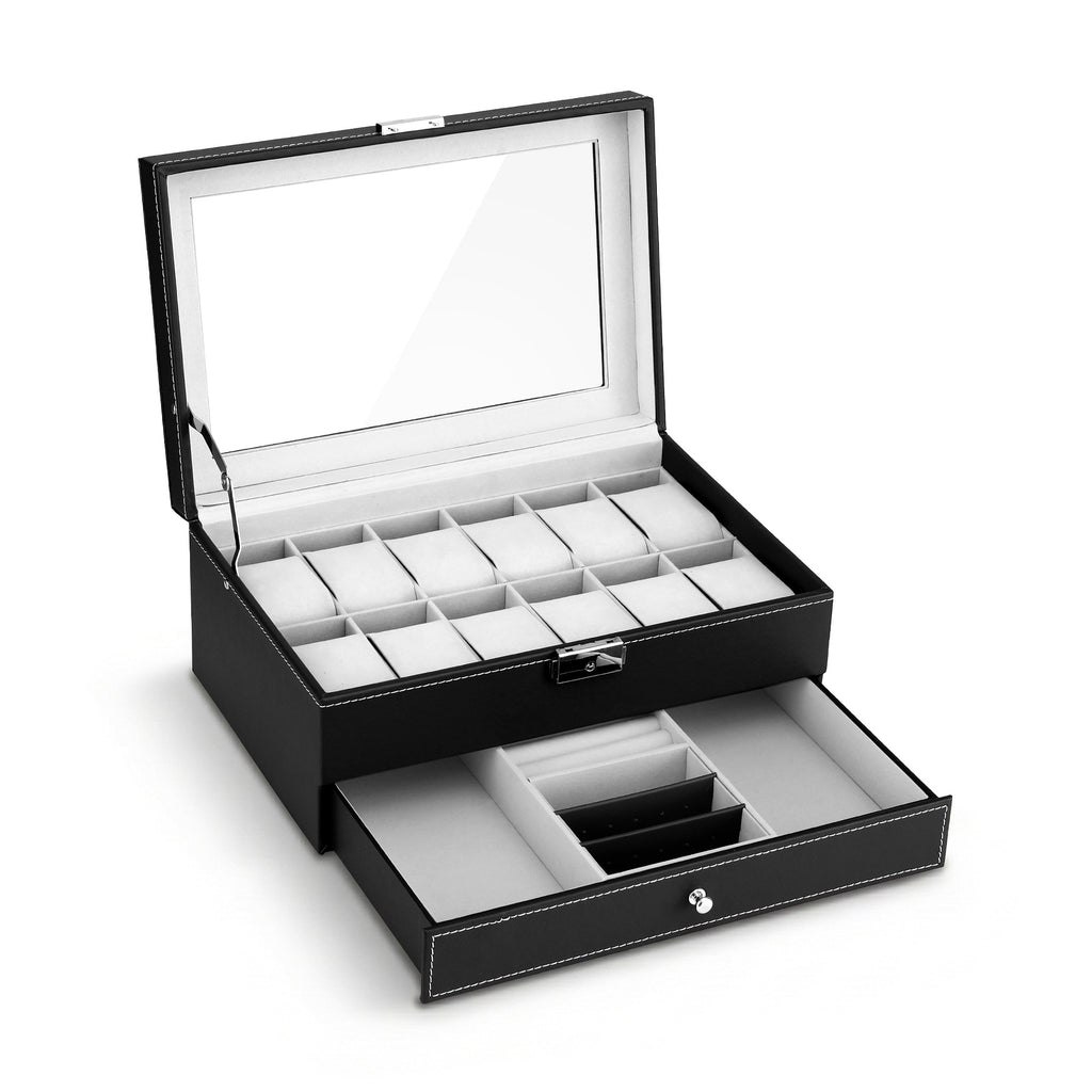 Embellir 12 Grids Watch Box Organizer Case Jewelry Display Storage