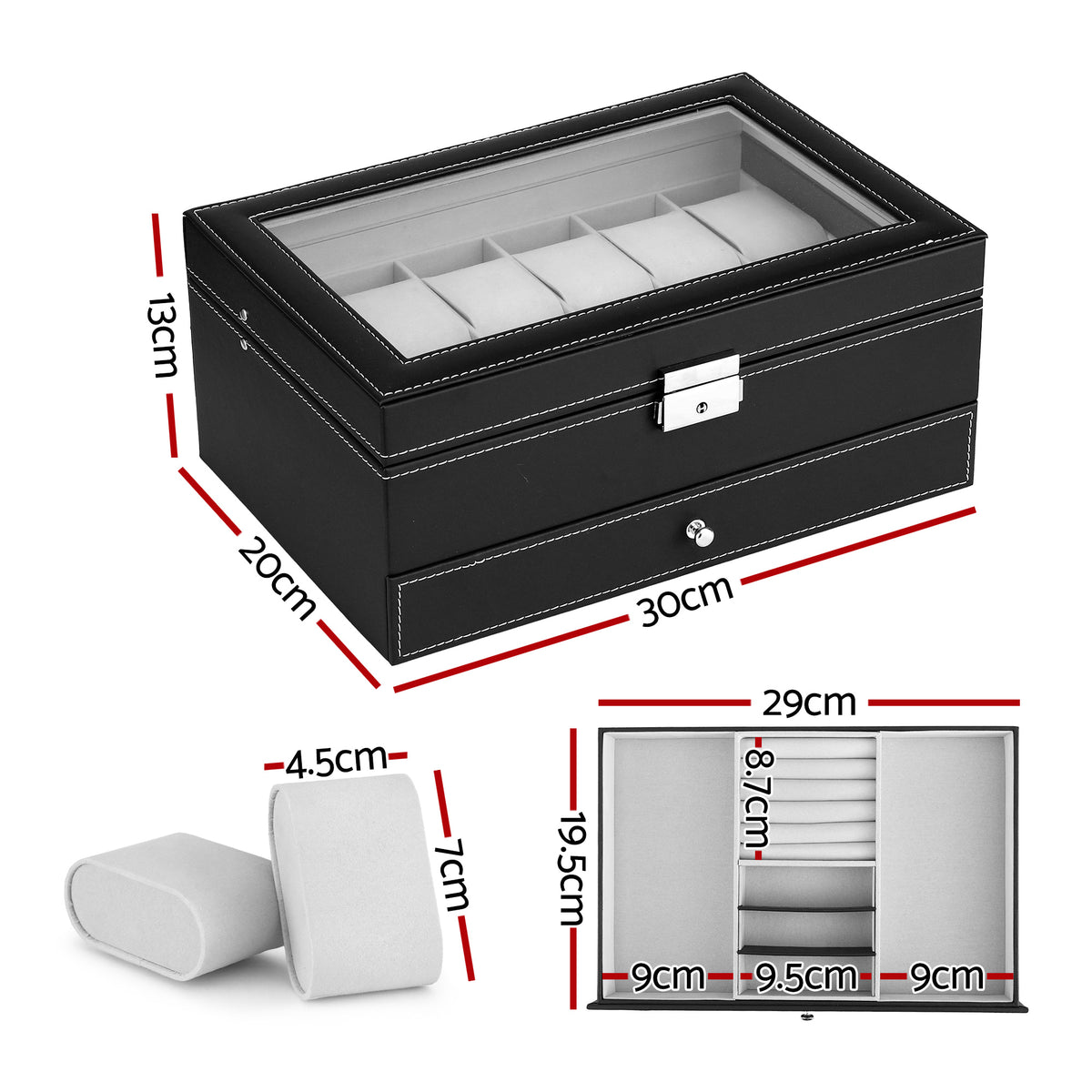 Embellir 12 Grids Watch Box Organizer Case Jewelry Display Storage