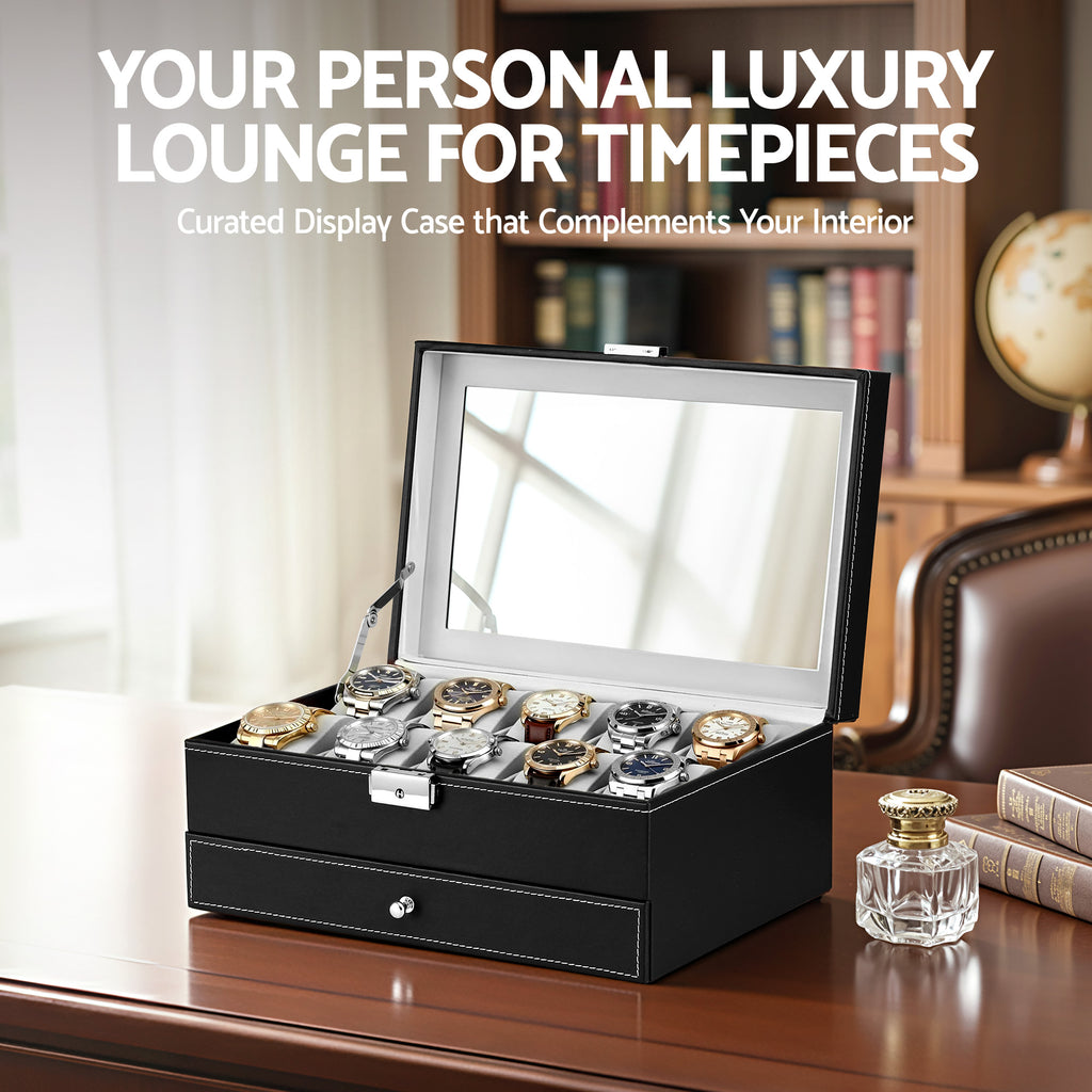 Embellir 12 Grids Watch Box Organizer Case Jewelry Display Storage