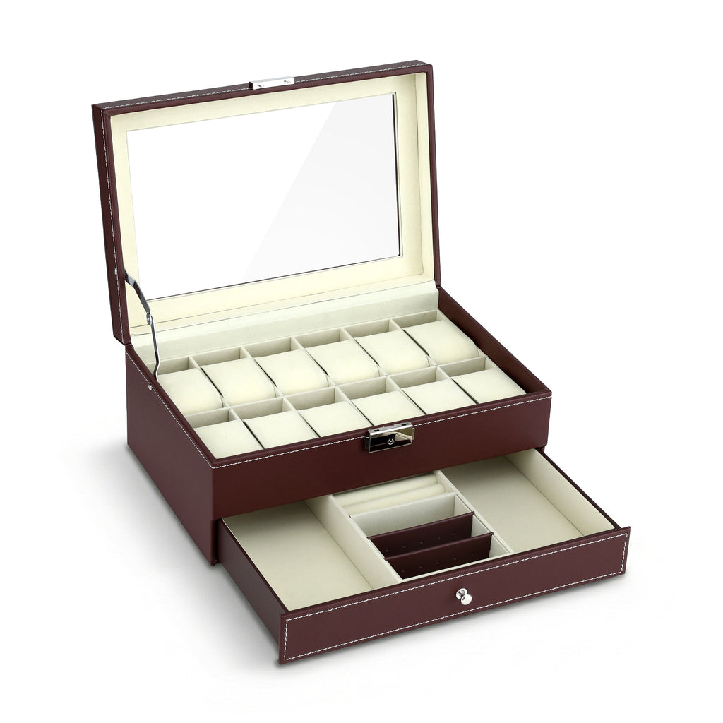 Embellir 12 Grids Watch Box Organizer Case Jewelry Display Storage