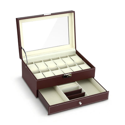 Embellir 12 Grids Watch Box Organizer Case Jewelry Display Storage