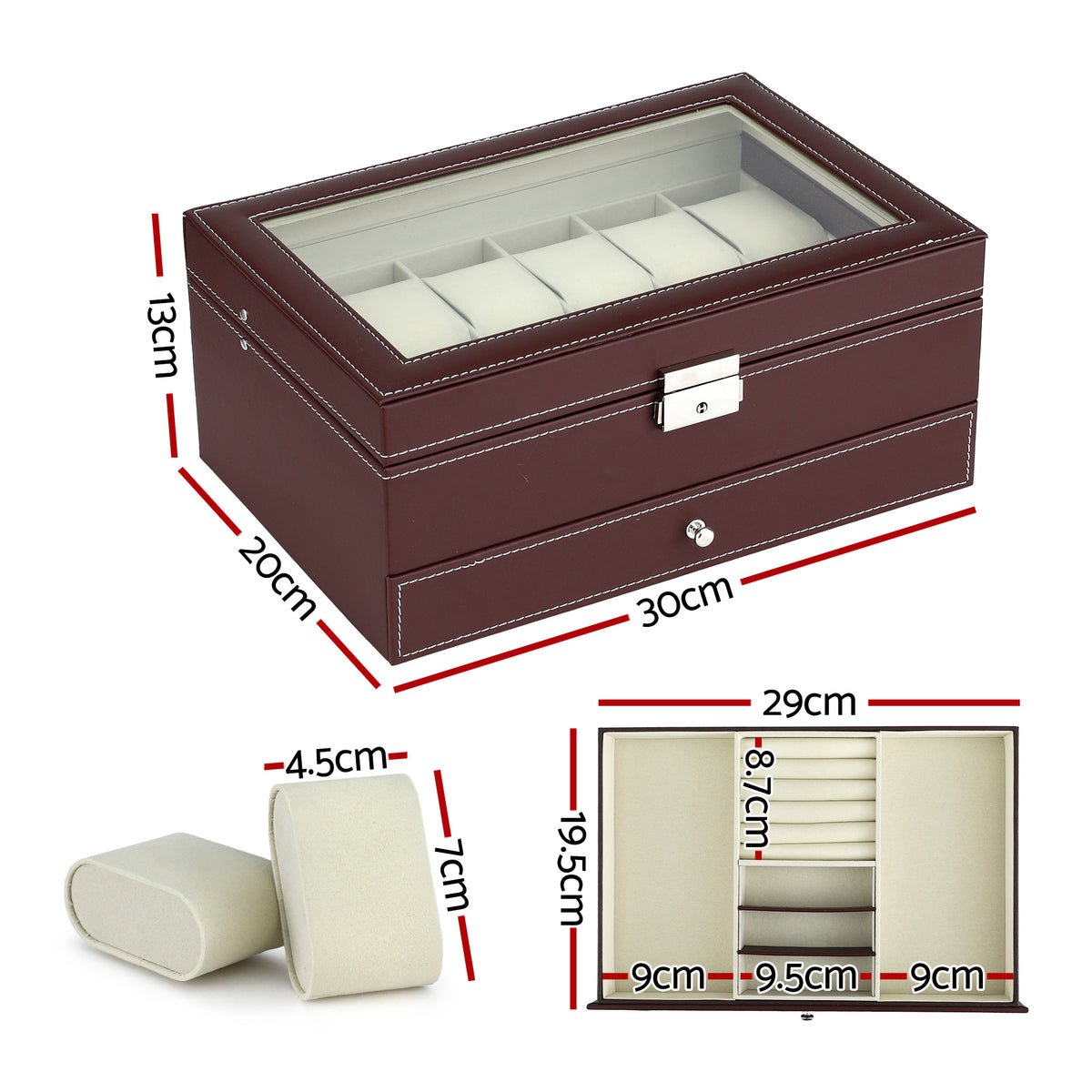 Embellir 12 Grids Watch Box Organizer Case Jewelry Display Storage