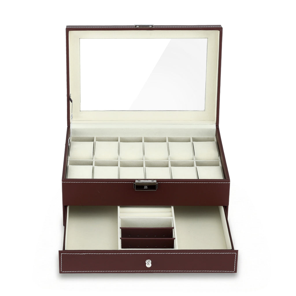 Embellir 12 Grids Watch Box Organizer Case Jewelry Display Storage