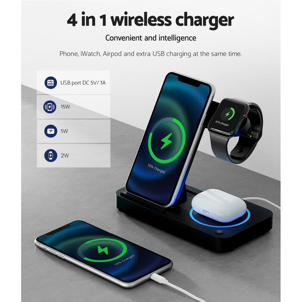 Devanti 4-in-1 Wireless Charger Station Fast Charging
