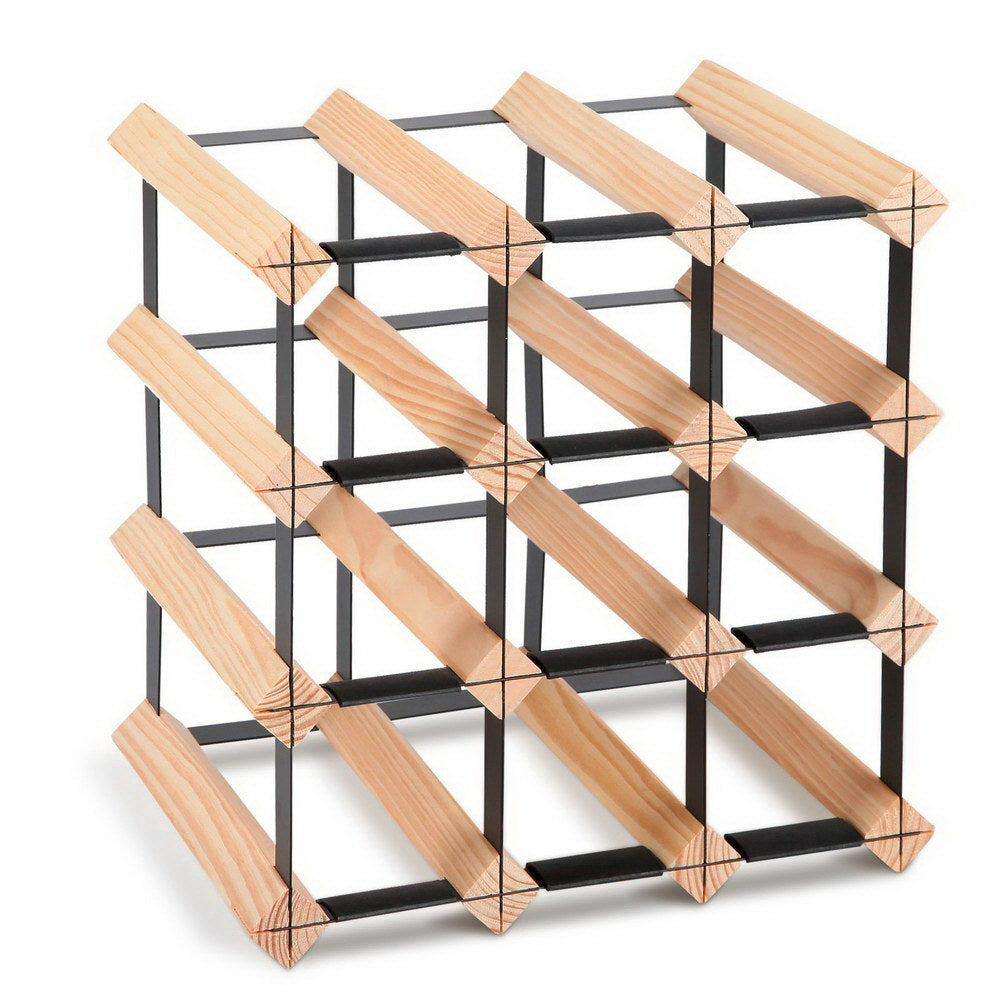 Artiss Pine and Steel Wine Rack, 12 Bottles