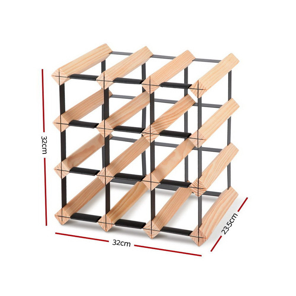 Artiss Pine and Steel Wine Rack, 12 Bottles