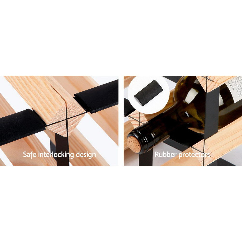Artiss Pine and Steel Wine Rack, 12 Bottles