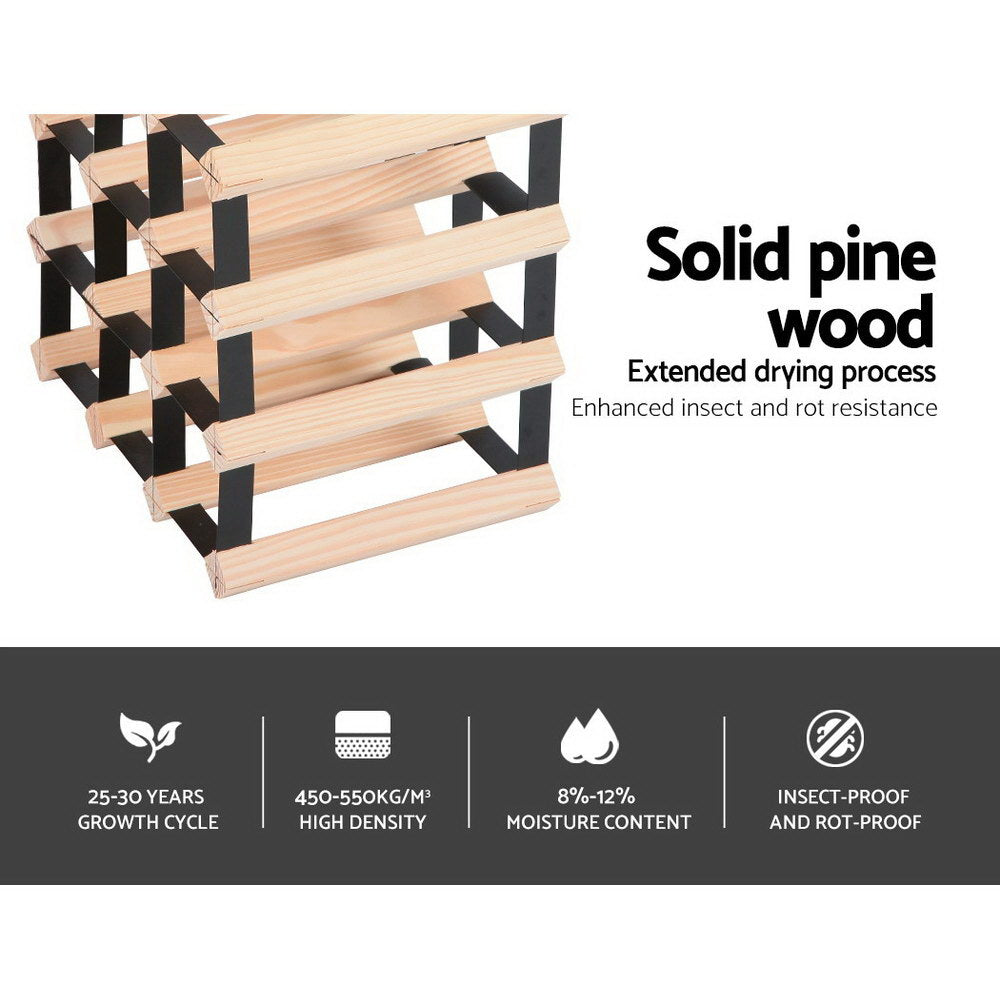 Artiss Pine and Steel Wine Rack, 12 Bottles