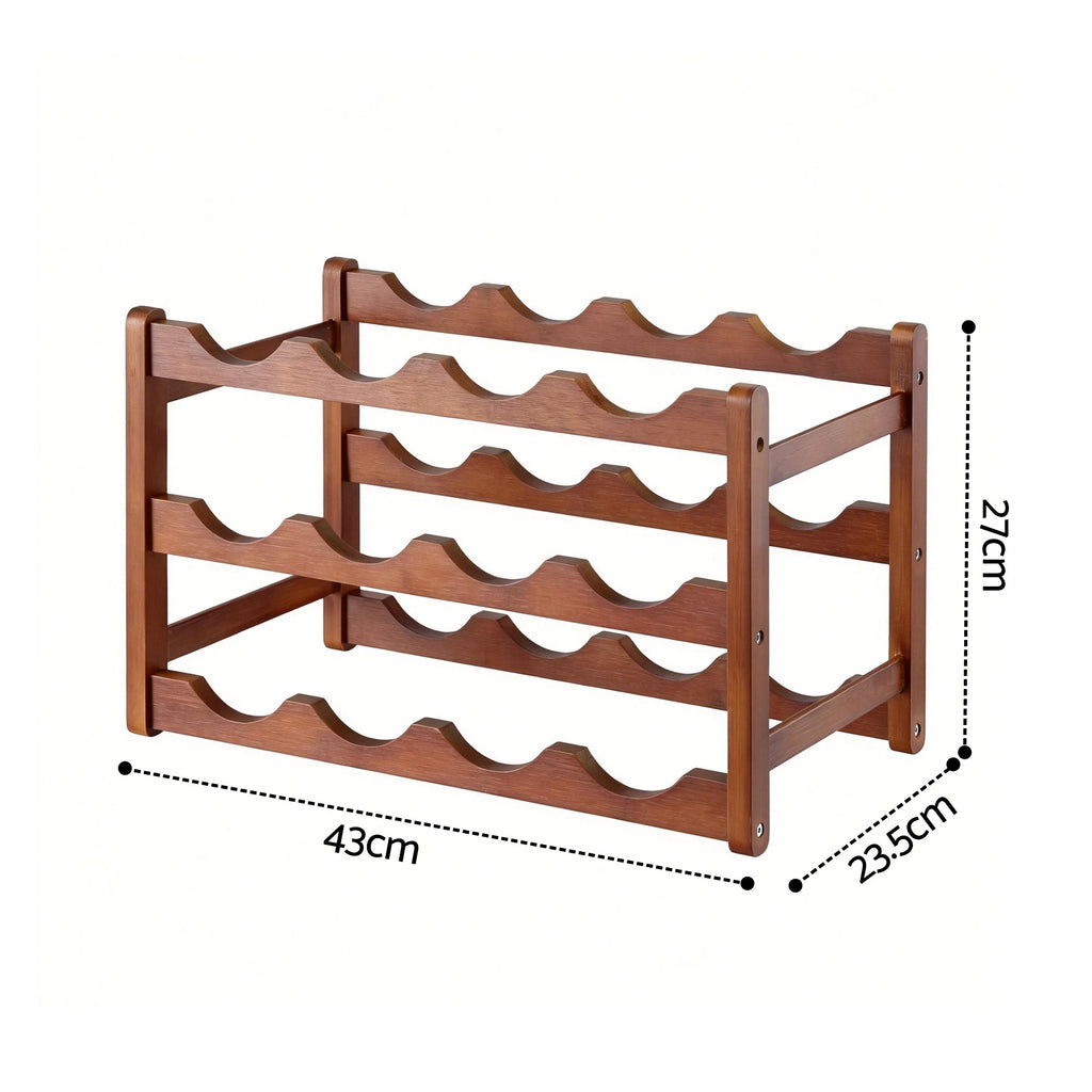 Artiss Bamboo Wine Rack, 3 Tiers, 12 Bottles, Walnut