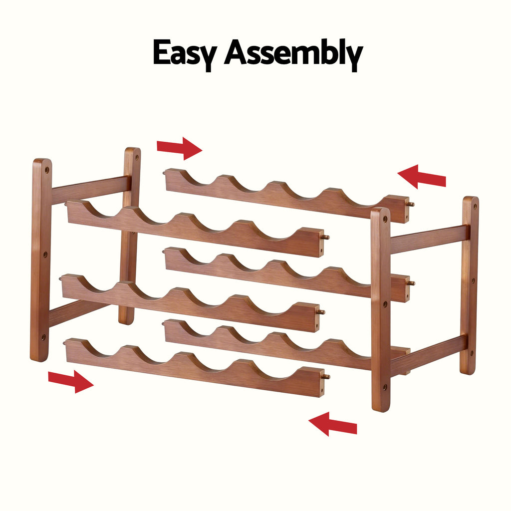 Artiss Bamboo Wine Rack, 3 Tiers, 12 Bottles, Walnut