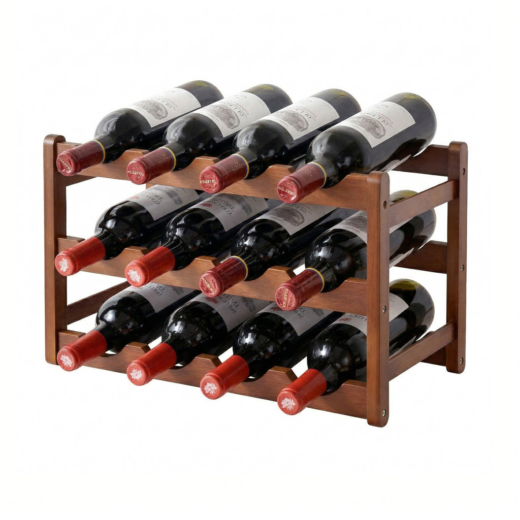 Artiss Bamboo Wine Rack, 3 Tiers, 12 Bottles, Walnut