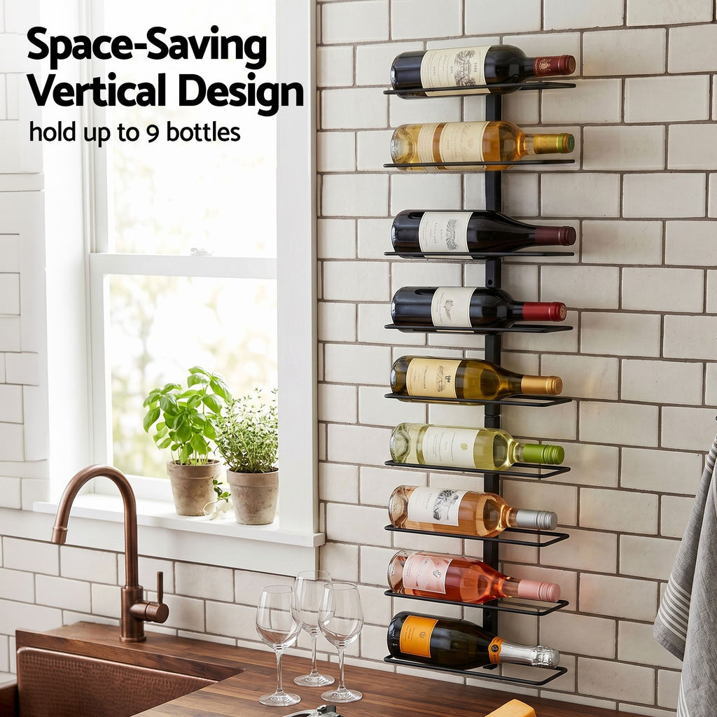 Artiss Wall Mounted Metal Wine Rack, 9 Bottles