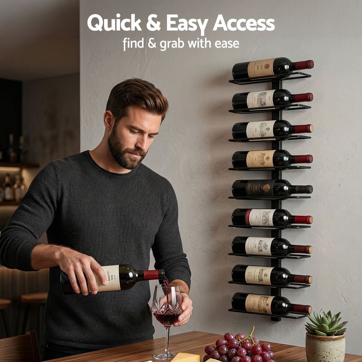 Artiss Wall Mounted Metal Wine Rack, 9 Bottles