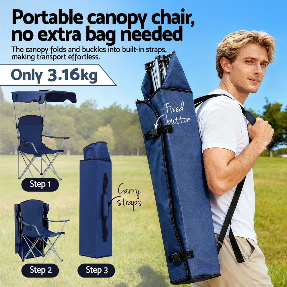 Weisshorn Folding Camping Chair with Canopy, Navy