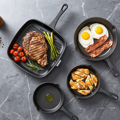 5-Star Chef Cast Iron Frying Pan Set, 4 Pieces