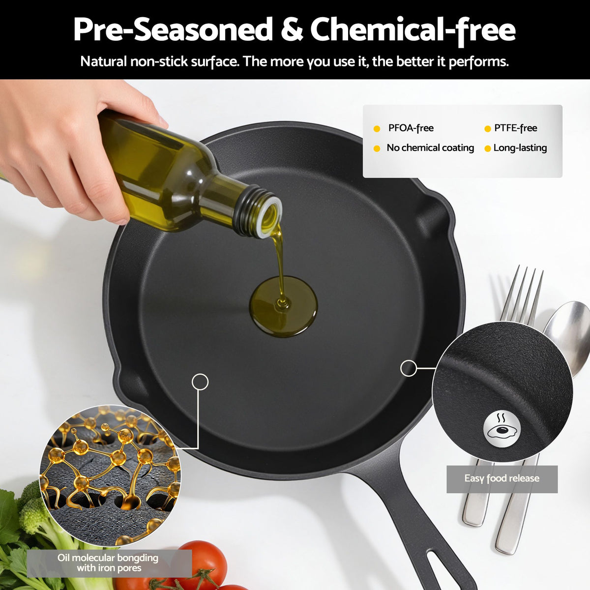5-Star Chef Cast Iron Frying Pan Set, 4 Pieces