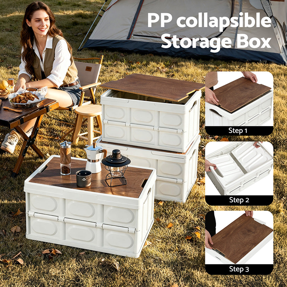 Gardeon Collapsible Outdoor Storage Box with Plywood Lid, 50 L