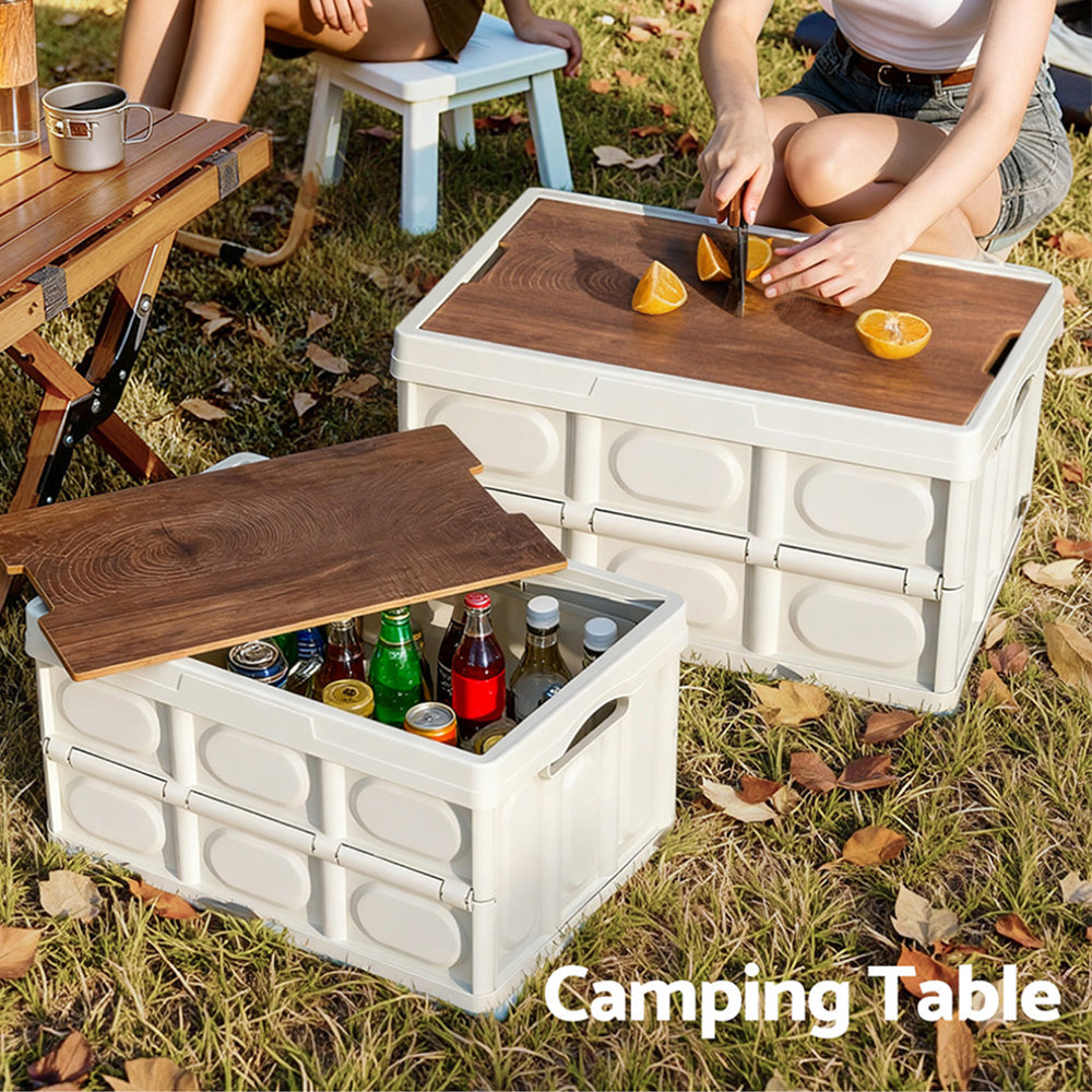 Gardeon Collapsible Outdoor Storage Box with Plywood Lid, 50 L