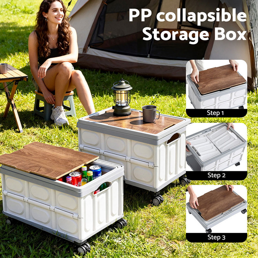 Gardeon Collapsible Outdoor Storage Box with Wheels, 54 L