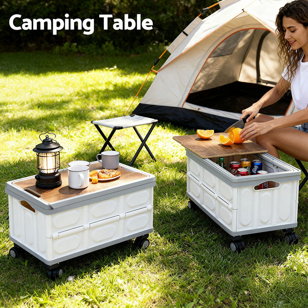 Gardeon Collapsible Outdoor Storage Box with Wheels, 54 L