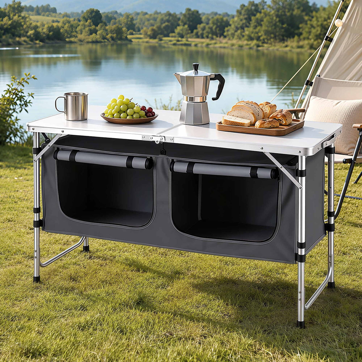 Weisshorn Camping Table Adjustable Storage Cabinet Aluminum MDF 120cm