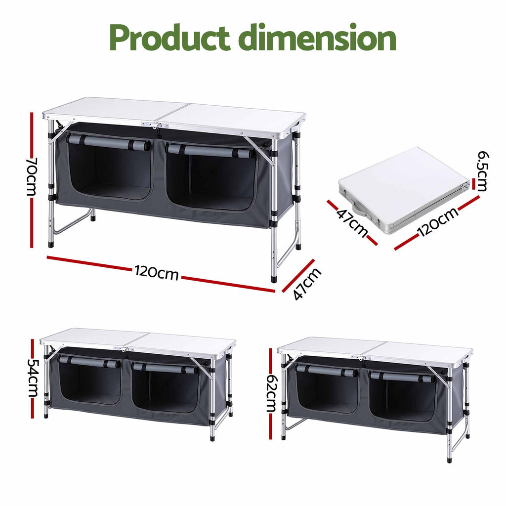 Weisshorn Camping Table Adjustable Storage Cabinet Aluminum MDF 120cm