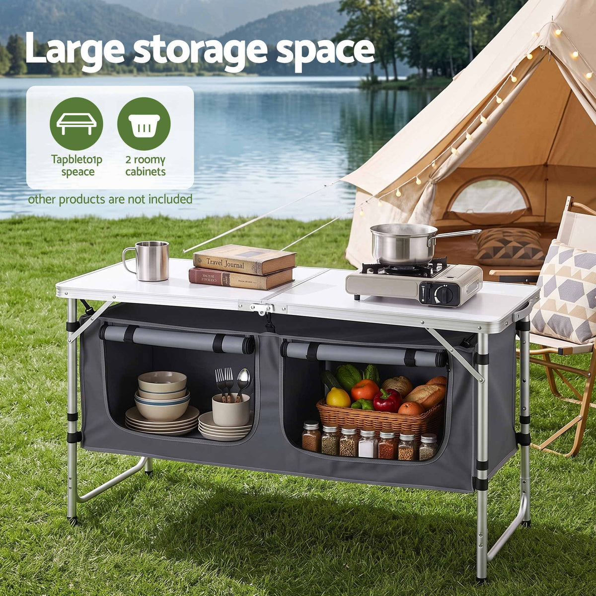 Weisshorn Camping Table Adjustable Storage Cabinet Aluminum MDF 120cm