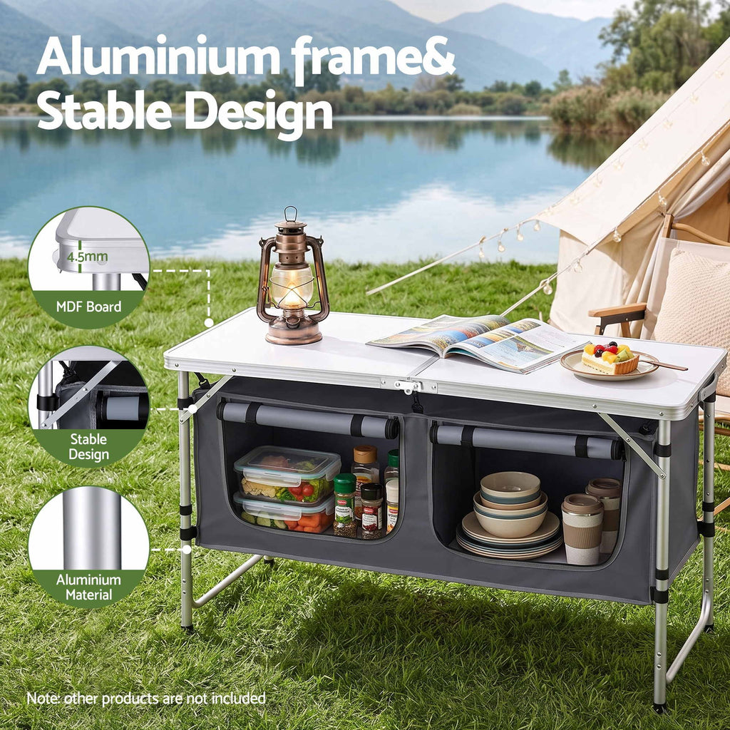 Weisshorn Camping Table Adjustable Storage Cabinet Aluminum MDF 120cm
