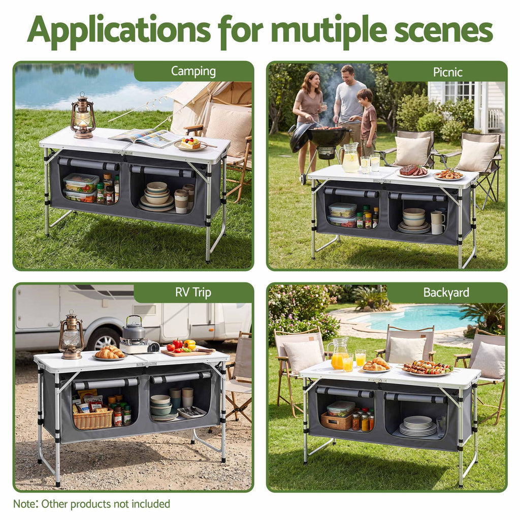 Weisshorn Camping Table Adjustable Storage Cabinet Aluminum MDF 120cm
