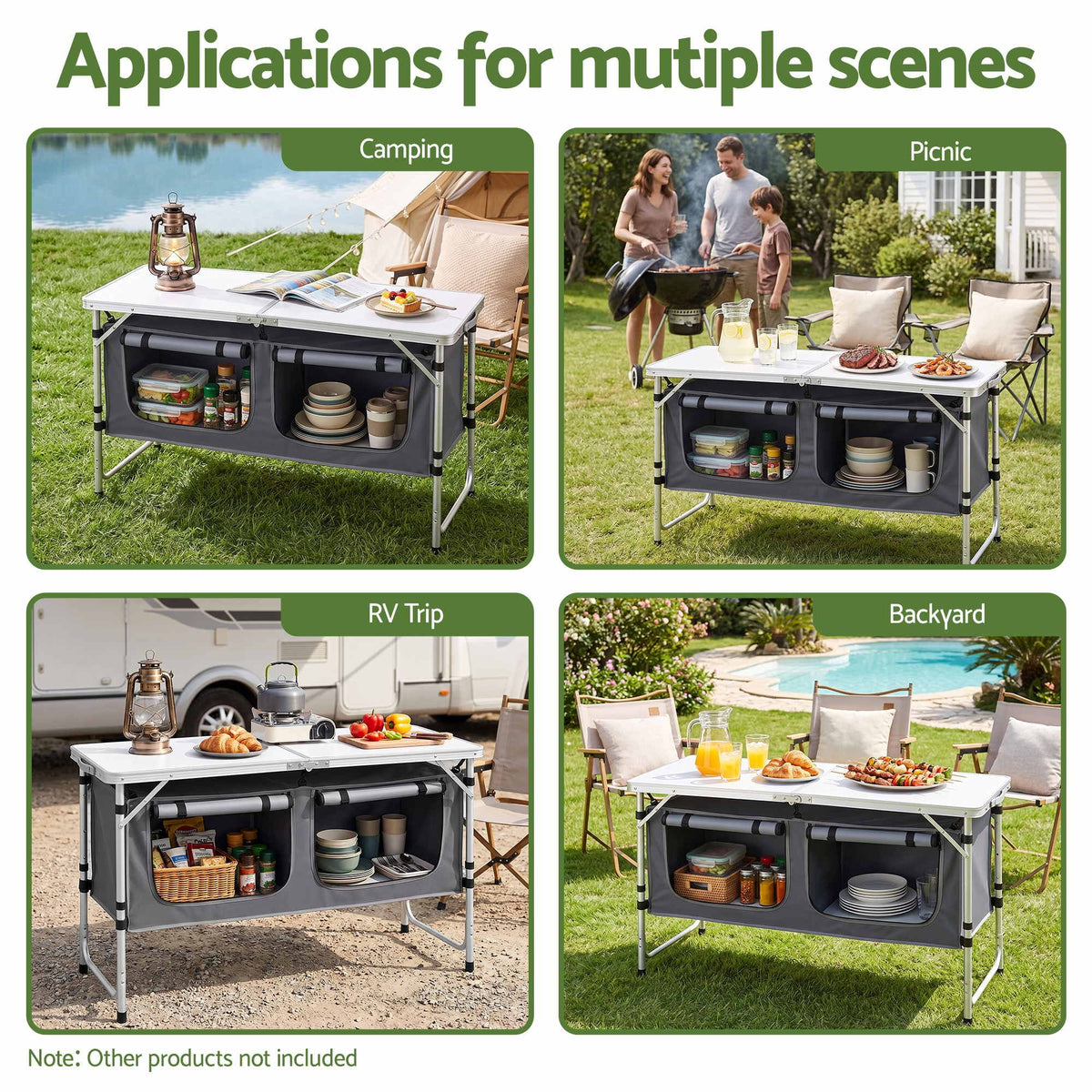 Weisshorn Camping Table Adjustable Storage Cabinet Aluminum MDF 120cm