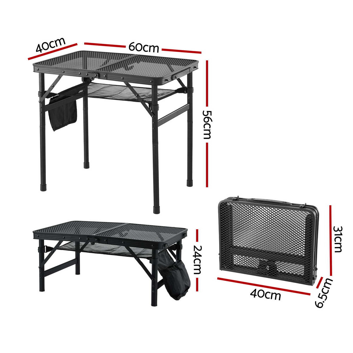 Gardeon BBQ Camp Table, 60*40*56 Portable Foldable Lightweight