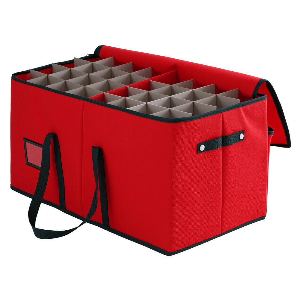 Jingle Jollys Christmas Baubles Storage Box, 128 Slots, Red
