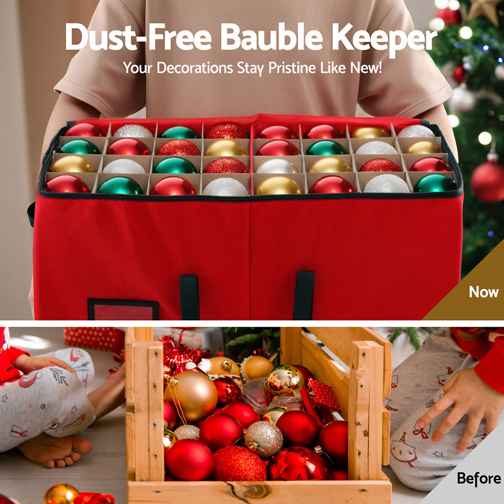 Jingle Jollys Christmas Baubles Storage Box, 128 Slots, Red, shown in a real setting, photo 5 of 7