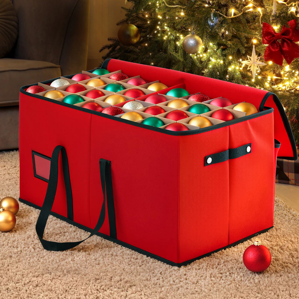 Jingle Jollys Christmas Baubles Storage Box, 128 Slots, Red, shown in a real setting, photo 7 of 7