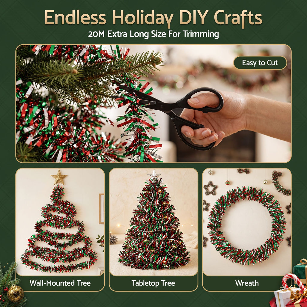 Jingle Jollys 20M Christmas Tinsel Garland Mixed Colors Xmas Party