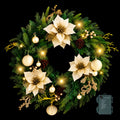 Jingle Jollys 60cm Pre-Lit Christmas Wreath LED Garlands Gold Flowers