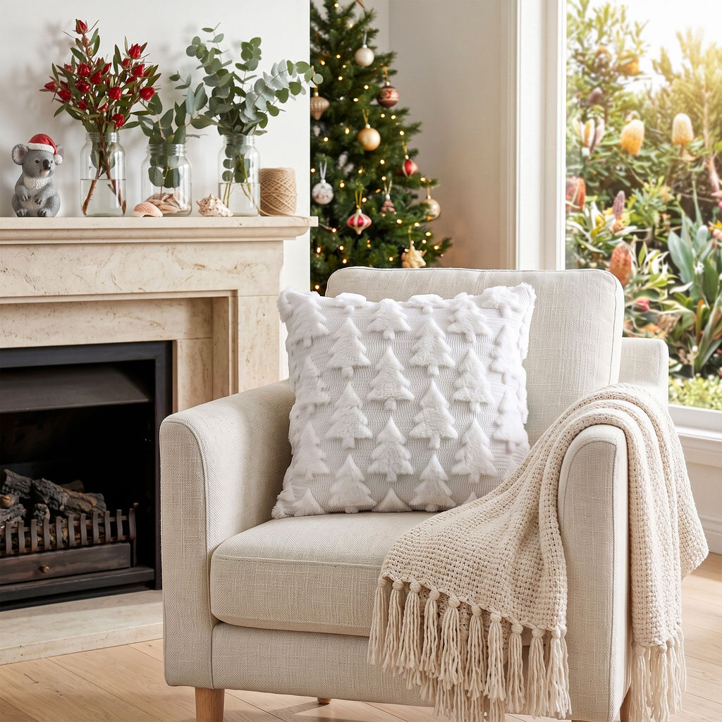 Jingle Jollys Christmas Tree Pillow Covers 2 Packs Cushion Covers Soft Faux Fur Jacquard