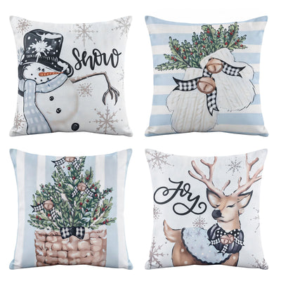 Jingle Jollys Christmas Cushion Covers, Set of 4, Blue and White