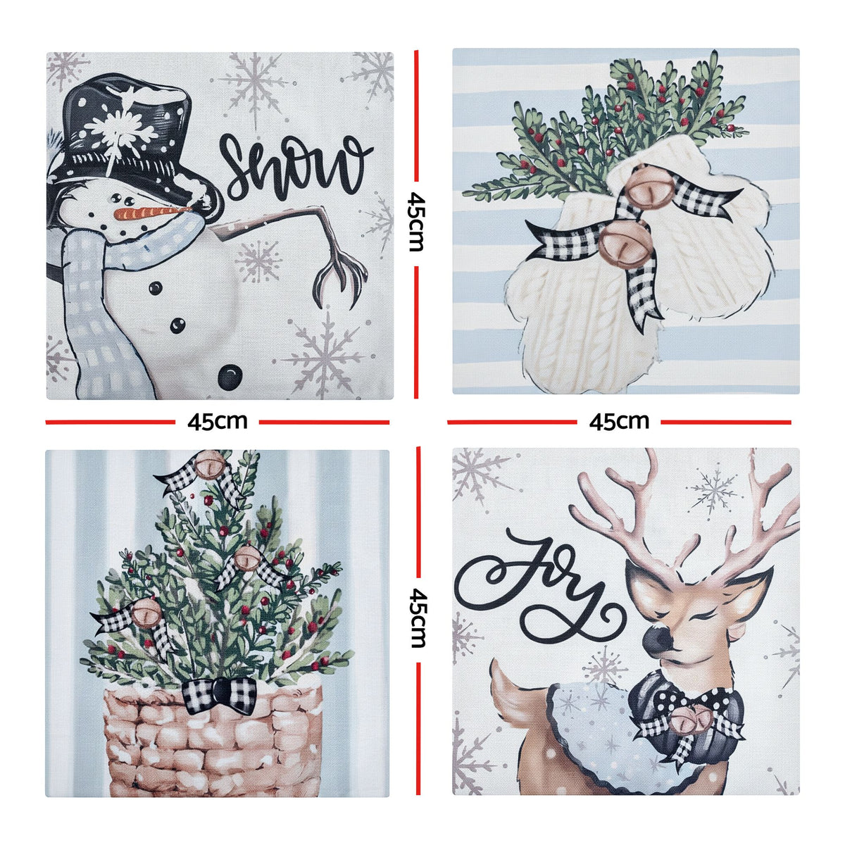 Jingle Jollys Christmas Cushion Covers Set of 4 Pillow Covers 45x45cm