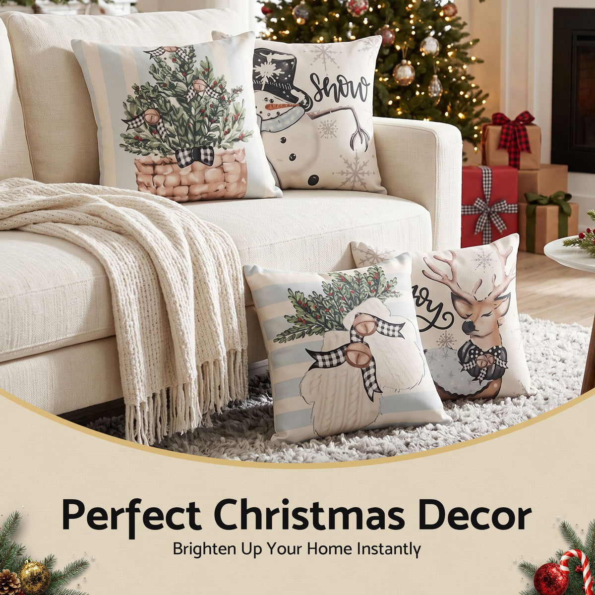 Jingle Jollys Christmas Cushion Covers Set of 4 Pillow Covers 45x45cm
