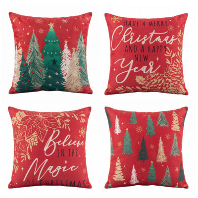 Jingle Jollys Christmas Cushion Covers, Set of 4, Red