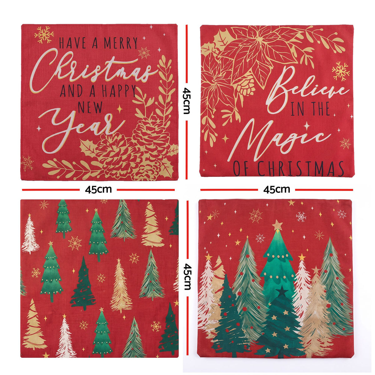 Jingle Jollys Christmas Cushion Covers Set of 4 Pillow Covers 45x45cm