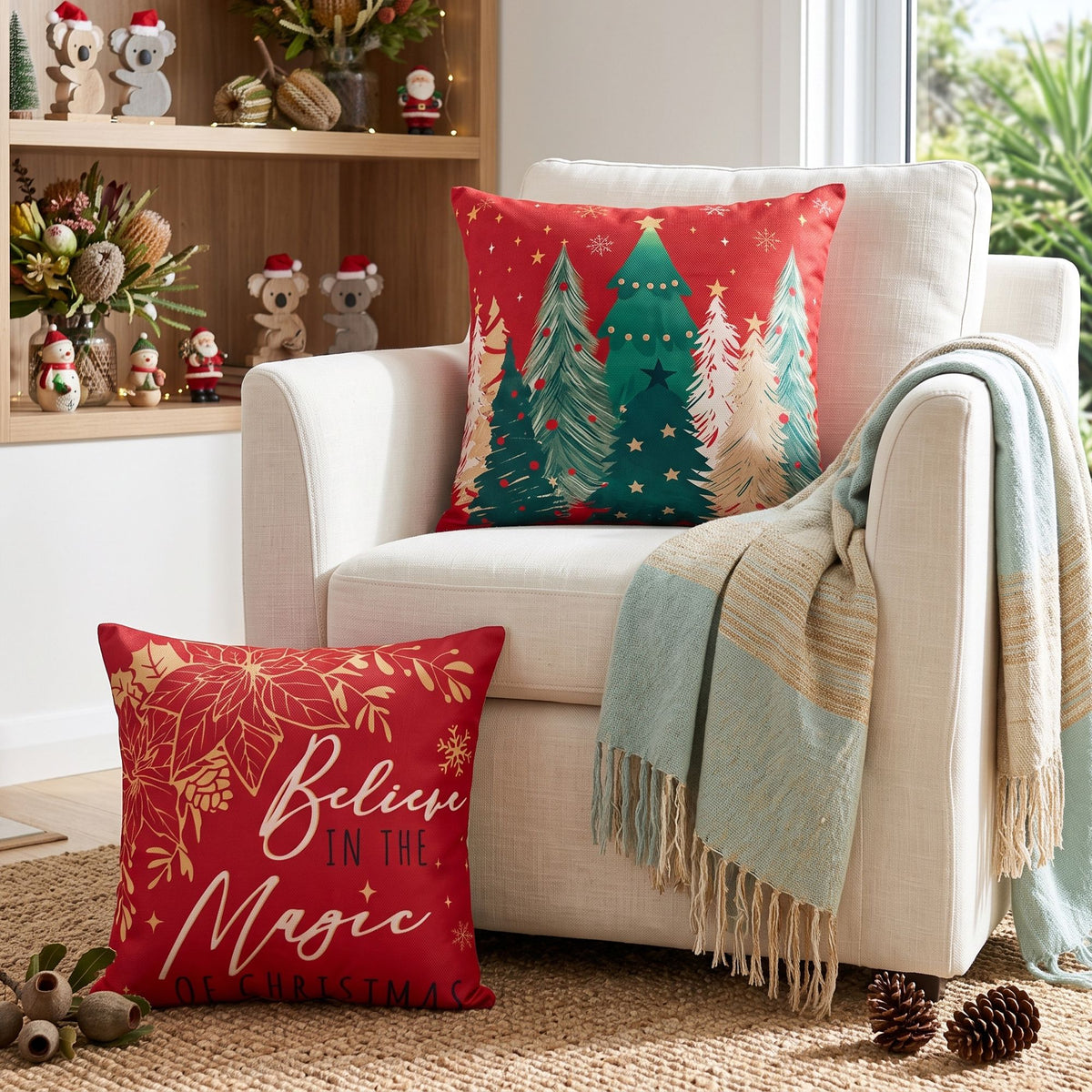 Jingle Jollys Christmas Cushion Covers Set of 4 Pillow Covers 45x45cm