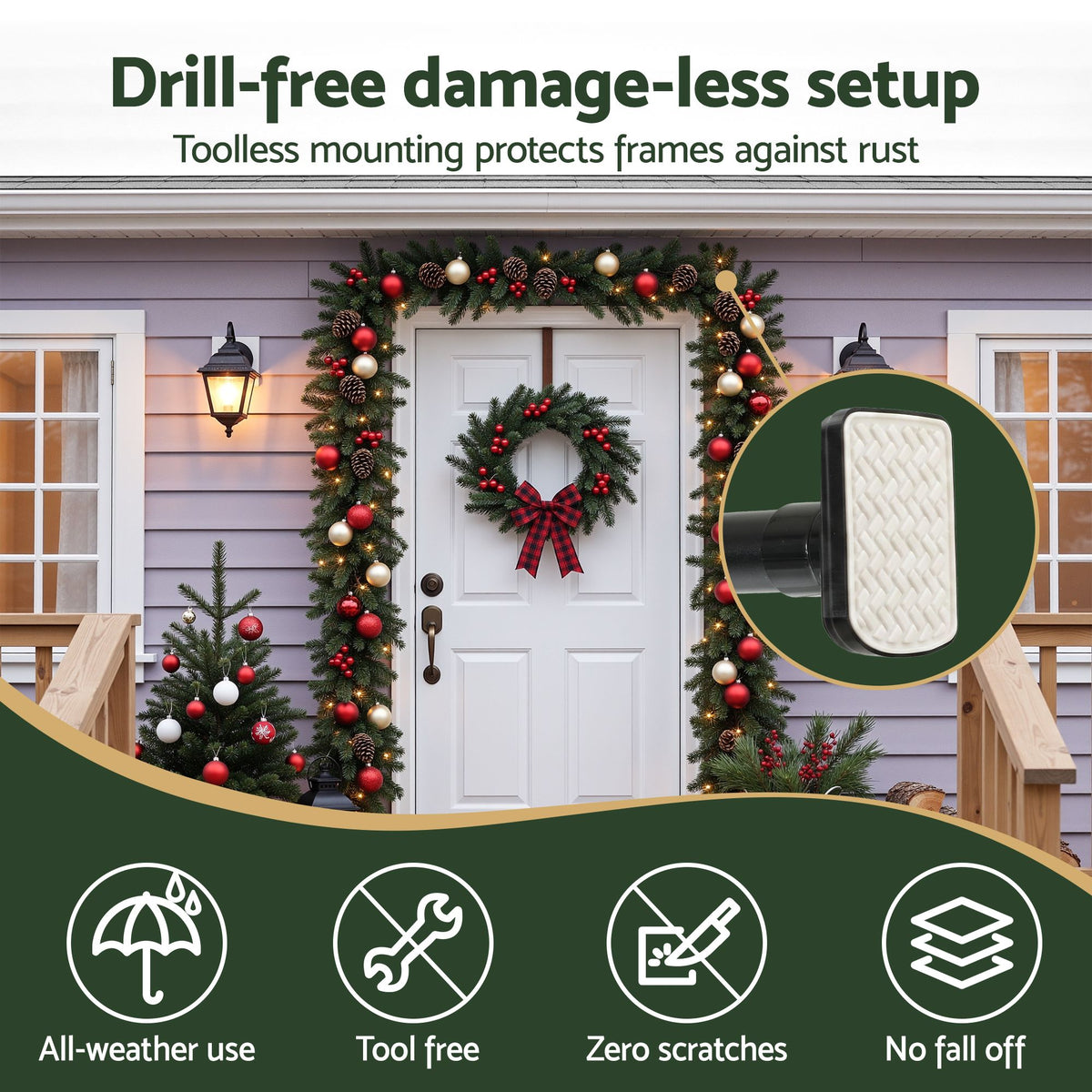 Jingle Jollys Christmas Garland Hook Hanger Wreath Fits 85-125CM Door