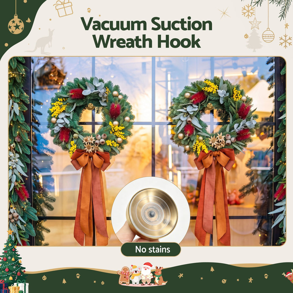 Jingle Jollys Suction Wreath Hooks, Gold, Pair